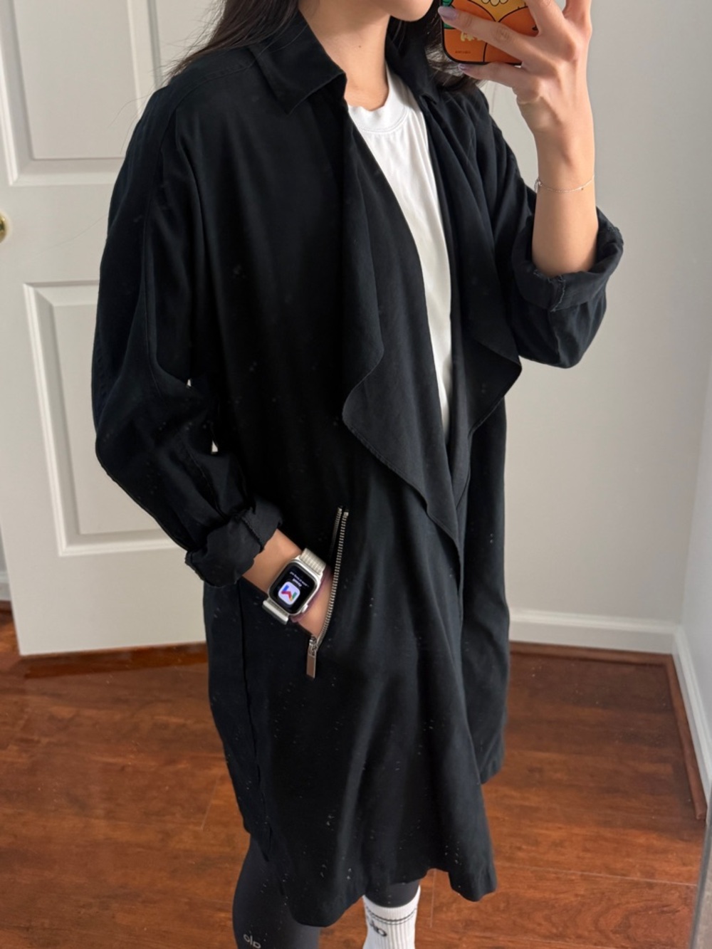 Sebby Collection Black Open-Front Trench Coat with Zip Pockets - Picture 7 of 7